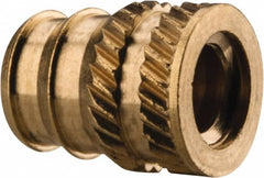 E-Z LOK - #10-24, 0.246" Small to 0.277" Large End Hole Diam, Brass Double Vane Tapered Hole Threaded Insert - 19/64" Insert, 1/4" Pilot Diam, 3/8" OAL, 0.159" Min Wall Thickness - Exact Tooling