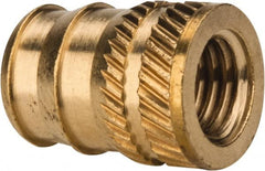 E-Z LOK - 1/4-28, 0.321" Small to 0.363" Large End Hole Diam, Brass Double Vane Tapered Hole Threaded Insert - 3/8" Insert, 0.332" Pilot Diam, 1/2" OAL, 0.194" Min Wall Thickness - Exact Tooling