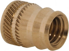 E-Z LOK - 5/16-18, 0.401" Small to 0.448" Large End Hole Diam, Brass Double Vane Tapered Hole Threaded Insert - 15/32" Insert, 13/32" Pilot Diam, 9/16" OAL, 0.245" Min Wall Thickness - Exact Tooling