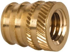 E-Z LOK - 3/8-16, 0.488" Small to 0.54" Large End Hole Diam, Brass Double Vane Tapered Hole Threaded Insert - 9/16" Insert, 0.493" Pilot Diam, 5/8" OAL, 0.293" Min Wall Thickness - Exact Tooling
