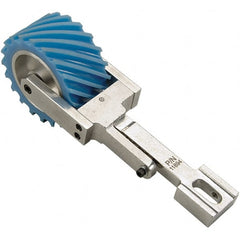 Dynabrade - 2" Wide Air Handheld Belt Sander Contact Arm & Wheel Assembly - 34" Belt Length x 2" Belt Width, Serrated, Urethane, 80" Contact Wheel Diam - Exact Tooling