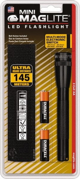 Mag-Lite - White LED Bulb, 97 Lumens, Mini Flashlight - Black Aluminum Body, 2 AA Alkaline Batteries Included - Exact Tooling