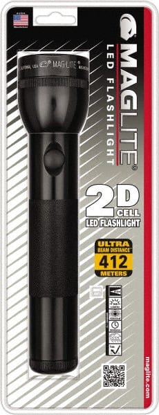 Mag-Lite - White LED Bulb, 168 Lumens, Industrial/Tactical Flashlight - Black Aluminum Body, 2 D Batteries Not Included - Exact Tooling
