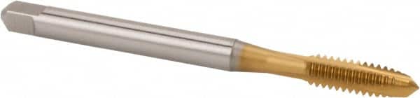 Vermont Tap & Die - M3x0.50 Metric, 2 Flute, TiN Finish, High Speed Steel Spiral Point Tap - Plug Chamfer, Right Hand Thread, 1-15/16" OAL, 5/8" Thread Length, 3.58mm Shank Diam, 6H Class of Fit, Series TN3112M - Exact Tooling