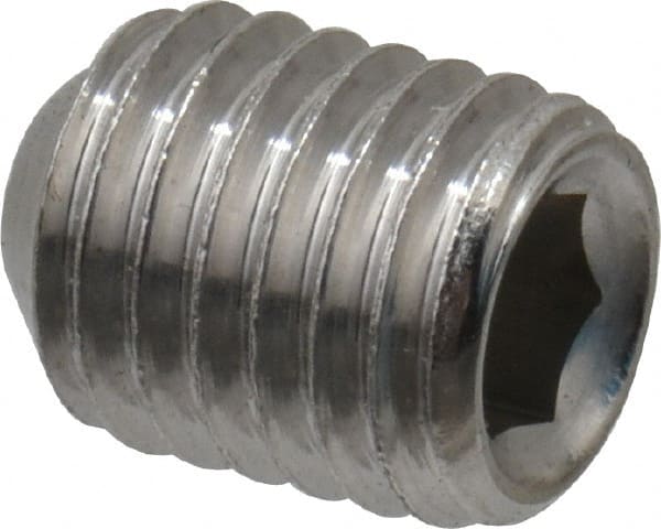 Value Collection - 1/4-28 UNF, 5/16" OAL, Cup Point Set Screw - Grade 18-8 Stainless Steel, 1/8" Key - Exact Tooling