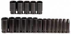 Proto - 19 Piece 3/8" Drive Deep Well Impact Socket Set - 6 Points, 6mm to 24mm Range, Metric Measurement Standard - Exact Tooling