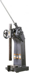 Dake - 1-1/2" Ram, 7-3/4" Throat Depth, 6 Ton Manual Arbor Press - 20-1/4" Max Work Height x 15-1/2" Max Work Width, Compound Leverage, 66:1 Leverage Ratio, 8-1/4" Base Width x 20" Base Depth - Exact Tooling