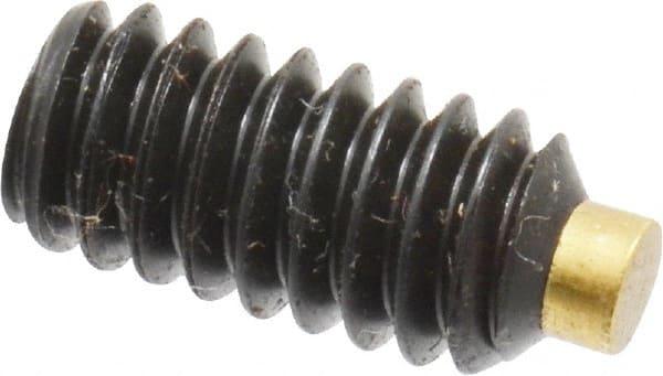 Made in USA - 1/4-20 UNC, 1/2" Length of Thread, Soft Tip Point Set Screw - Grade 8 Alloy Steel - Exact Tooling