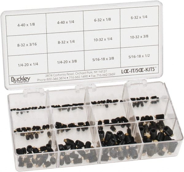Made in USA - 210 Piece, #4-40 to 5/16-18, Alloy Steel Set Screw Assortment - Hex Head, Hex Socket Drive, 1/8 to 1/2" Long, Grade 303 - Exact Tooling