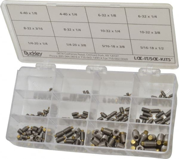 Made in USA - 210 Piece, #4-40 to 5/16-18, Stainless Steel Set Screw Assortment - Hex Head, Hex Socket Drive, 1/8 to 1/2" Long, Grade 303 - Exact Tooling