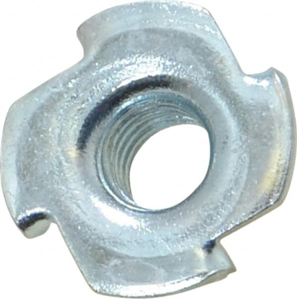 Value Collection - 3/8-16 Zinc-Plated Steel Standard Tee Nut - 7/16" Barrel Length, 1" Flange Diam, 3 Prongs - Exact Tooling