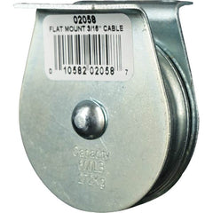 Block Division - 600 Lbs. Load Limit, Flat Standard Block - Upright Mount, Single Sheave, 2 Inch Outside Diameter, Wire Rope, 3/16 Inch Diameter, Eye, 5/8 Inch Inside Diameter, Carbon Steel, Zinc Plated Finish - Exact Tooling