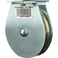 Block Division - 685 Lbs. Load Limit, Flat Standard Block - Upright Mount, Single Sheave, 2-1/2 Inch Outside Diameter, Wire Rope, 1/4 Inch Diameter, Eye, 7/8 Inch Inside Diameter, Carbon Steel, Zinc Plated Finish - Exact Tooling