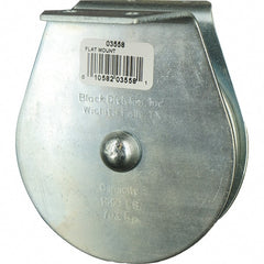 Block Division - 1, 550 Lbs. Load Limit, Flat Standard Block - Upright Mount, Single Sheave, 3-3/4 Inch Outside Diameter, Wire Rope, 3/8 Inch Diameter, Eye, 1-1/8 Inch Inside Diameter, Carbon Steel, Zinc Plated Finish - Exact Tooling