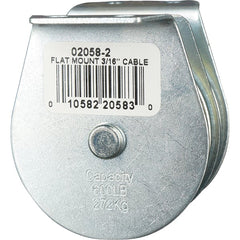Block Division - 600 Lbs. Load Limit, Flat Standard Block - Upright Mount, Double Sheave, 2 Inch Outside Diameter, Wire Rope, 3/16 Inch Diameter, Eye, 5/8 Inch Inside Diameter, Carbon Steel, Zinc Plated Finish - Exact Tooling