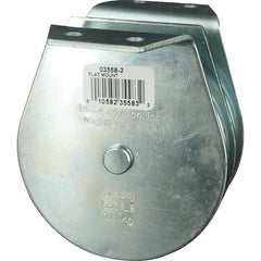 Block Division - 1, 550 Lbs. Load Limit, Flat Standard Block - Upright Mount, Double Sheave, 3-1/2 Inch Outside Diameter, Wire Rope, 5/16 Inch Diameter, Eye, 1-3/16 Inch Inside Diameter, Carbon Steel, Zinc Plated Finish - Exact Tooling
