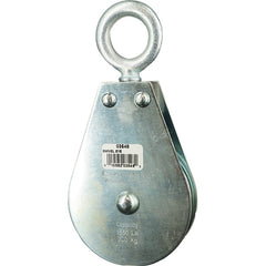 Block Division - 1, 550 Lbs. Load Limit, Swivel Eye Standard Block - Single Sheave, 3-1/2 Inch Outside Diameter, Wire Rope, 5/16 Inch Diameter, Eye, 1-3/16 Inch Inside Diameter, Carbon Steel, Zinc Plated Finish - Exact Tooling