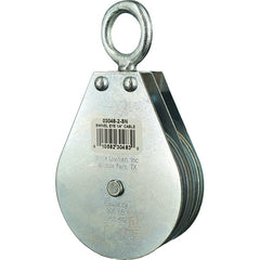 Block Division - 800 Lbs. Load Limit, Swivel Eye Snatch Block - Double Sheave, 3 Inch Outside Diameter, Wire Rope, 1/4 Inch Diameter, Eye, 7/8 Inch Inside Diameter, Carbon Steel, Zinc Plated Finish - Exact Tooling