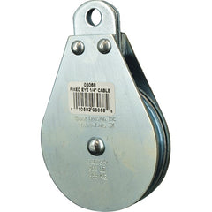 Block Division - 800 Lbs. Load Limit, Rigid Eye Block - Single Sheave, 3 Inch Outside Diameter, Wire Rope, 1/4 Inch Diameter, Eye, 3/8 Inch Inside Diameter, Carbon Steel, Zinc Plated Finish - Exact Tooling