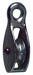 Value Collection - Rigid Eye Single Sheave Pulley - Sheave, 1-1/2 Inch Outside Diameter, Fibrous Rope, 3/8 Inch Diameter, Brass - Exact Tooling