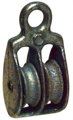 Value Collection - Rigid Eye Double Sheave Pulley - Sheave, 2 Inch Outside Diameter, Fibrous Rope, 1/2 Inch Diameter, Malleable Iron, Galvanized Finish - Exact Tooling