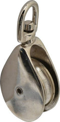 Value Collection - Swivel Eye Single Sheave Pulley - Sheave, 2 Inch Outside Diameter, Fibrous Rope, 7/16 Inch Diameter, Gray Iron, Zinc Plated Finish - Exact Tooling