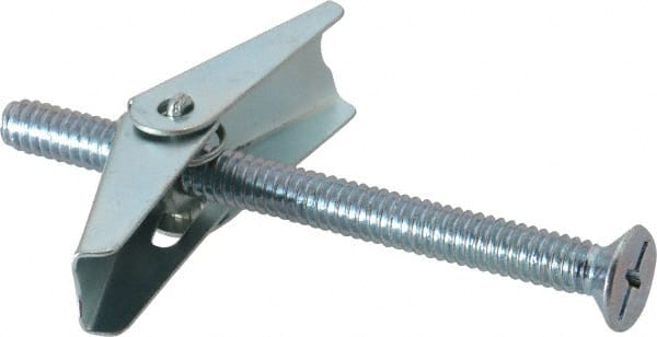 Value Collection - 1/4" Screw, 1/4" Diam, 3" Long, Toggle Bolt Drywall & Hollow Wall Anchor - 1/4" Drill, Zinc Plated, Steel, Use in Concrete, & Masonry, Hollow Tile, Plaster & Wallboard - Exact Tooling