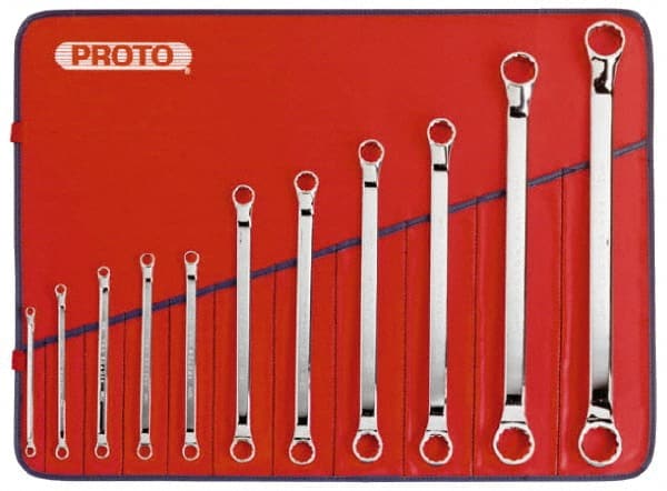 Proto - 11 Piece, 5/32" to 7/16", 12 Point Box End Wrench Set - Metric Measurement Standard, Full Polish Finish, Comes in Nylon Roll - Exact Tooling