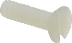 Made in USA - #6-32 UNC, 1/2" OAL Slotted Drive Machine Screw - Flat Head, Grade 6/6 Nylon, Uncoated, Without Washer - Exact Tooling