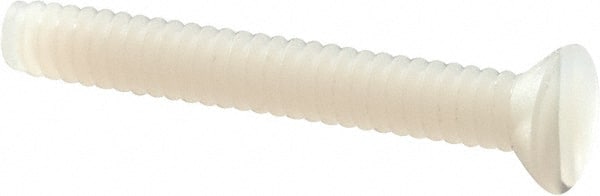 Made in USA - #6-32 UNC, 1" OAL Slotted Drive Machine Screw - Flat Head, Grade 6/6 Nylon, Uncoated, Without Washer - Exact Tooling