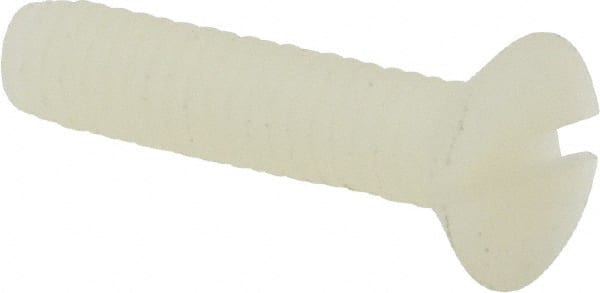 Made in USA - #8-32 UNC, 3/4" OAL Slotted Drive Machine Screw - Flat Head, Grade 6/6 Nylon, Uncoated, Without Washer - Exact Tooling