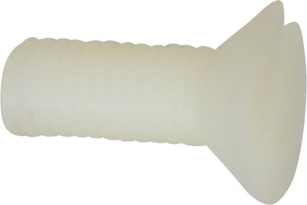 Made in USA - #10-32 UNF, 1/2" OAL Slotted Drive Machine Screw - Flat Head, Grade 6/6 Nylon, Uncoated, Without Washer - Exact Tooling