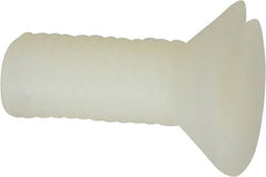 Made in USA - #10-32 UNF, 1/2" OAL Slotted Drive Machine Screw - Flat Head, Grade 6/6 Nylon, Uncoated, Without Washer - Exact Tooling