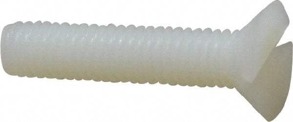 Made in USA - #10-32 UNF, 7/8" OAL Slotted Drive Machine Screw - Flat Head, Grade 6/6 Nylon, Uncoated, Without Washer - Exact Tooling