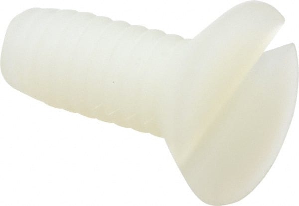 Made in USA - 1/4-20 UNC, 5/8" OAL Slotted Drive Machine Screw - Flat Head, Grade 6/6 Nylon, Uncoated, Without Washer - Exact Tooling
