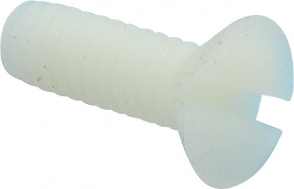 Made in USA - 1/4-20 UNC, 3/4" OAL Slotted Drive Machine Screw - Flat Head, Grade 6/6 Nylon, Uncoated, Without Washer - Exact Tooling