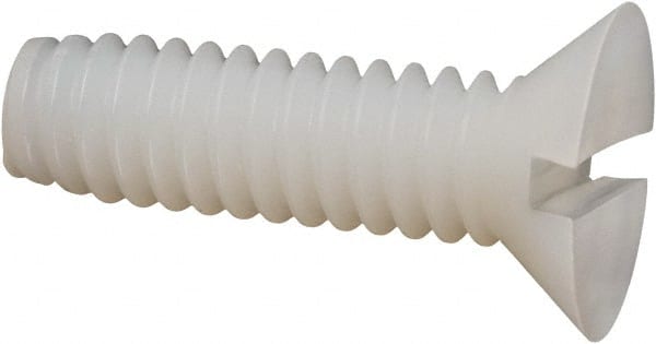 Made in USA - 1/4-20 UNC, 7/8" OAL Slotted Drive Machine Screw - Flat Head, Grade 6/6 Nylon, Uncoated, Without Washer - Exact Tooling