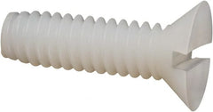 Made in USA - 1/4-20 UNC, 7/8" OAL Slotted Drive Machine Screw - Flat Head, Grade 6/6 Nylon, Uncoated, Without Washer - Exact Tooling