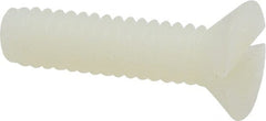 Made in USA - 1/4-20 UNC, 1" OAL Slotted Drive Machine Screw - Flat Head, Grade 6/6 Nylon, Uncoated, Without Washer - Exact Tooling