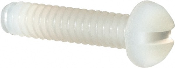 Made in USA - #4-40 UNC, 1/2" Length Under Head Slotted Drive Machine Screw - Round Head, Grade 6/6 Nylon, Uncoated, Without Washer - Exact Tooling