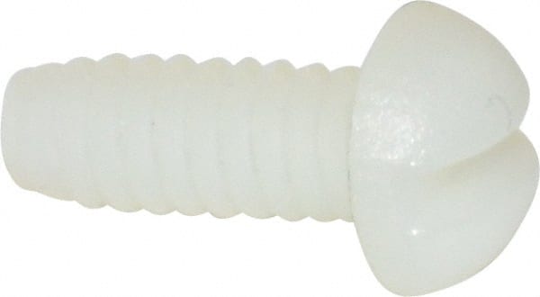Made in USA - #6-32 UNC, 3/8" Length Under Head Slotted Drive Machine Screw - Round Head, Grade 6/6 Nylon, Uncoated, Without Washer - Exact Tooling