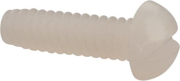 Made in USA - #6-32 UNC, 1/2" Length Under Head Slotted Drive Machine Screw - Round Head, Grade 6/6 Nylon, Uncoated, Without Washer - Exact Tooling