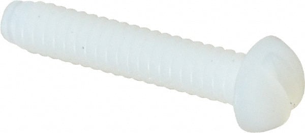 Made in USA - #6-32 UNC, 3/4" Length Under Head Slotted Drive Machine Screw - Round Head, Grade 6/6 Nylon, Uncoated, Without Washer - Exact Tooling