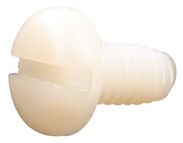 Made in USA - #4-40 UNC, 7/16" Length Under Head Slotted Drive Machine Screw - Pan Head, Grade 6/6 Nylon, Uncoated, Without Washer - Exact Tooling