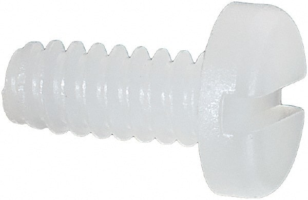 Made in USA - #6-32 UNC, 5/16" Length Under Head Slotted Drive Machine Screw - Pan Head, Grade 6/6 Nylon, Uncoated, Without Washer - Exact Tooling