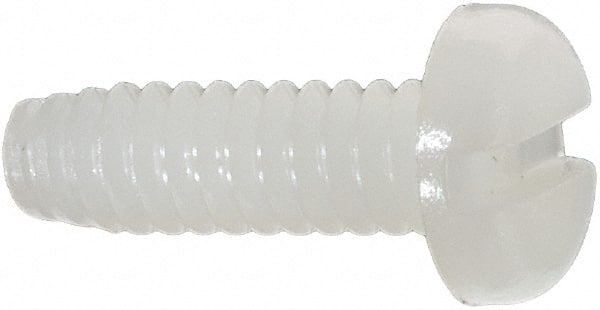 Made in USA - #6-32 UNC, 7/16" Length Under Head Slotted Drive Machine Screw - Pan Head, Grade 6/6 Nylon, Uncoated, Without Washer - Exact Tooling