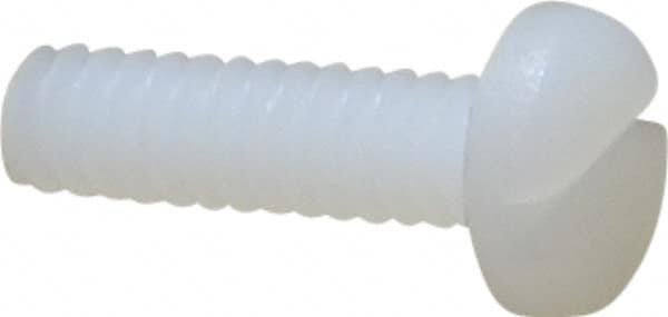 Made in USA - #6-32 UNC, 1/2" Length Under Head Slotted Drive Machine Screw - Pan Head, Grade 6/6 Nylon, Uncoated, Without Washer - Exact Tooling