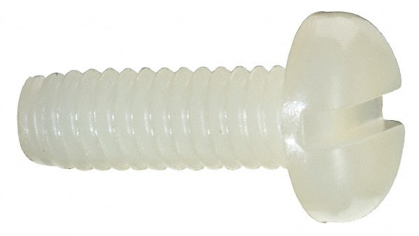Made in USA - #8-32 UNC, 1/2" Length Under Head Slotted Drive Machine Screw - Pan Head, Grade 6/6 Nylon, Uncoated, Without Washer - Exact Tooling