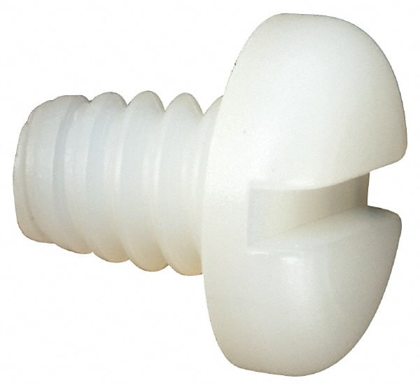 Made in USA - #10-24 UNC, 1/4" Length Under Head Slotted Drive Machine Screw - Pan Head, Grade 6/6 Nylon, Uncoated, Without Washer - Exact Tooling