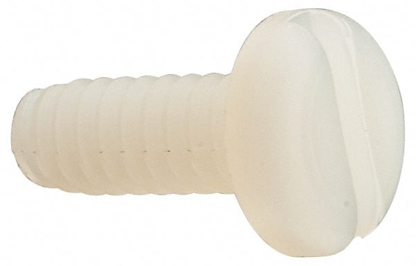 Made in USA - #10-24 UNC, 1/2" Length Under Head Slotted Drive Machine Screw - Pan Head, Grade 6/6 Nylon, Uncoated, Without Washer - Exact Tooling